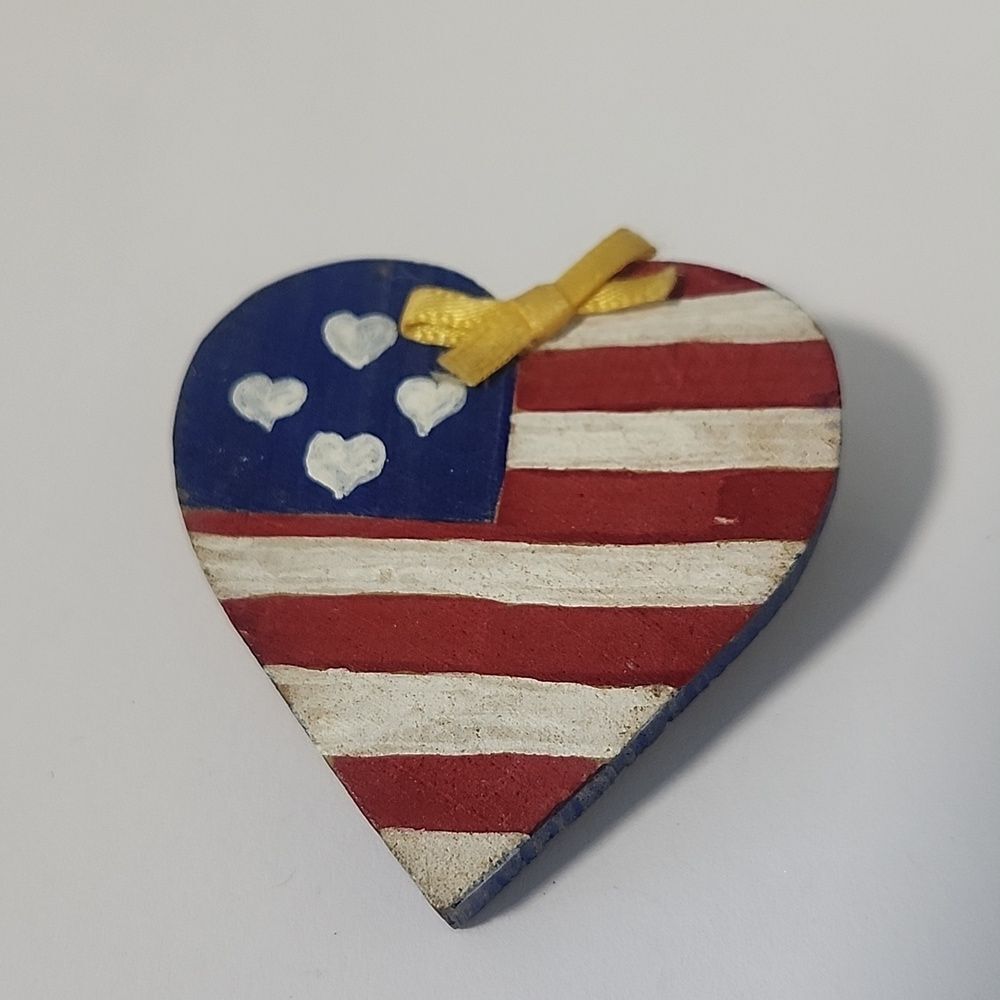 Heart-Shaped American Flag Brooch